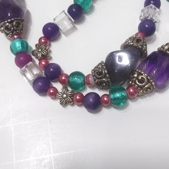 Pink, Green & Purple Beaded Necklace - Picture 5 of 9